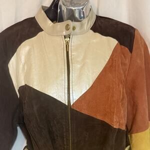 90’s Color Block Leather and Suede Jacket by Platinum  Design Collection EUC